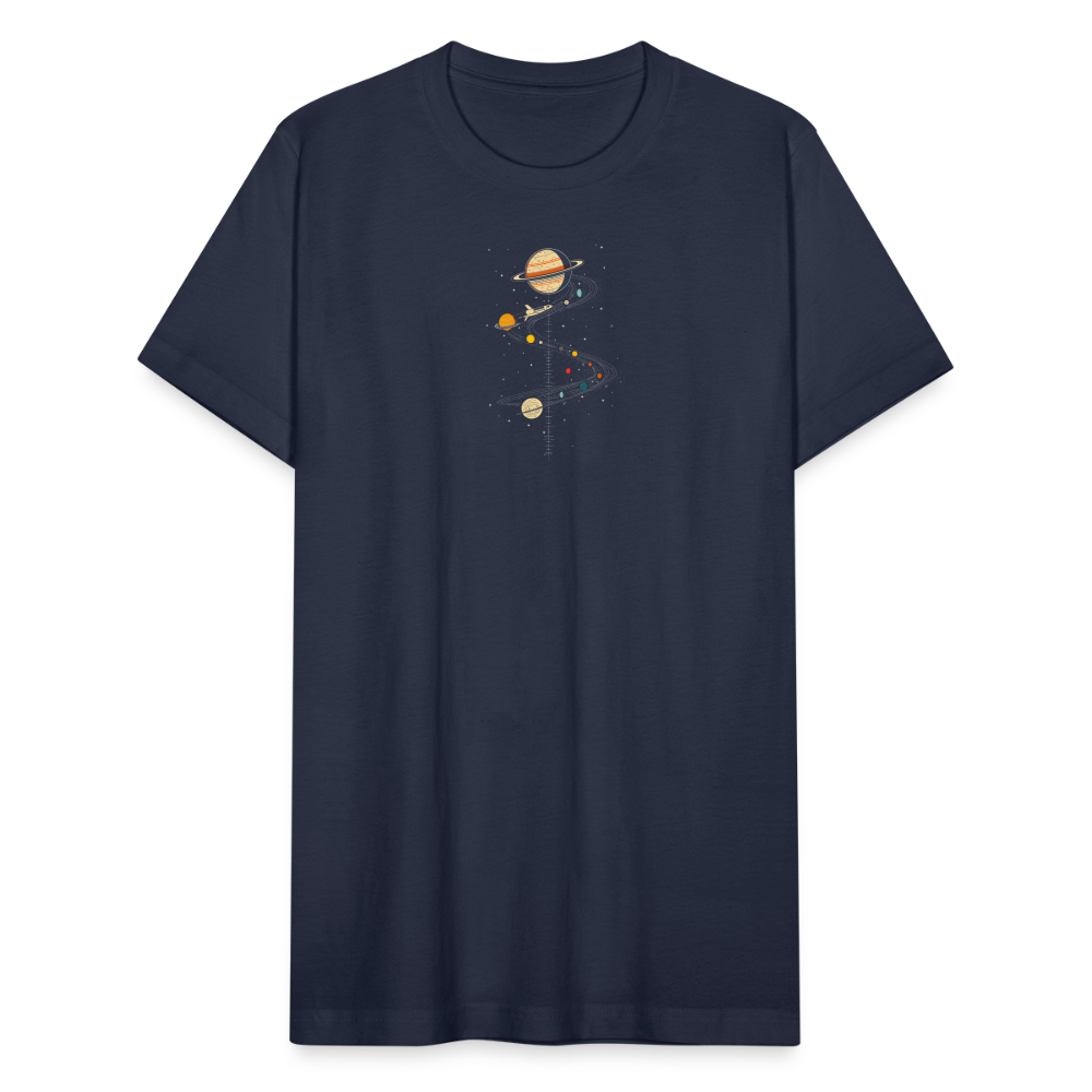 "Map to Saturn" Minimalist Retro Unisex Jersey T-Shirt - navy