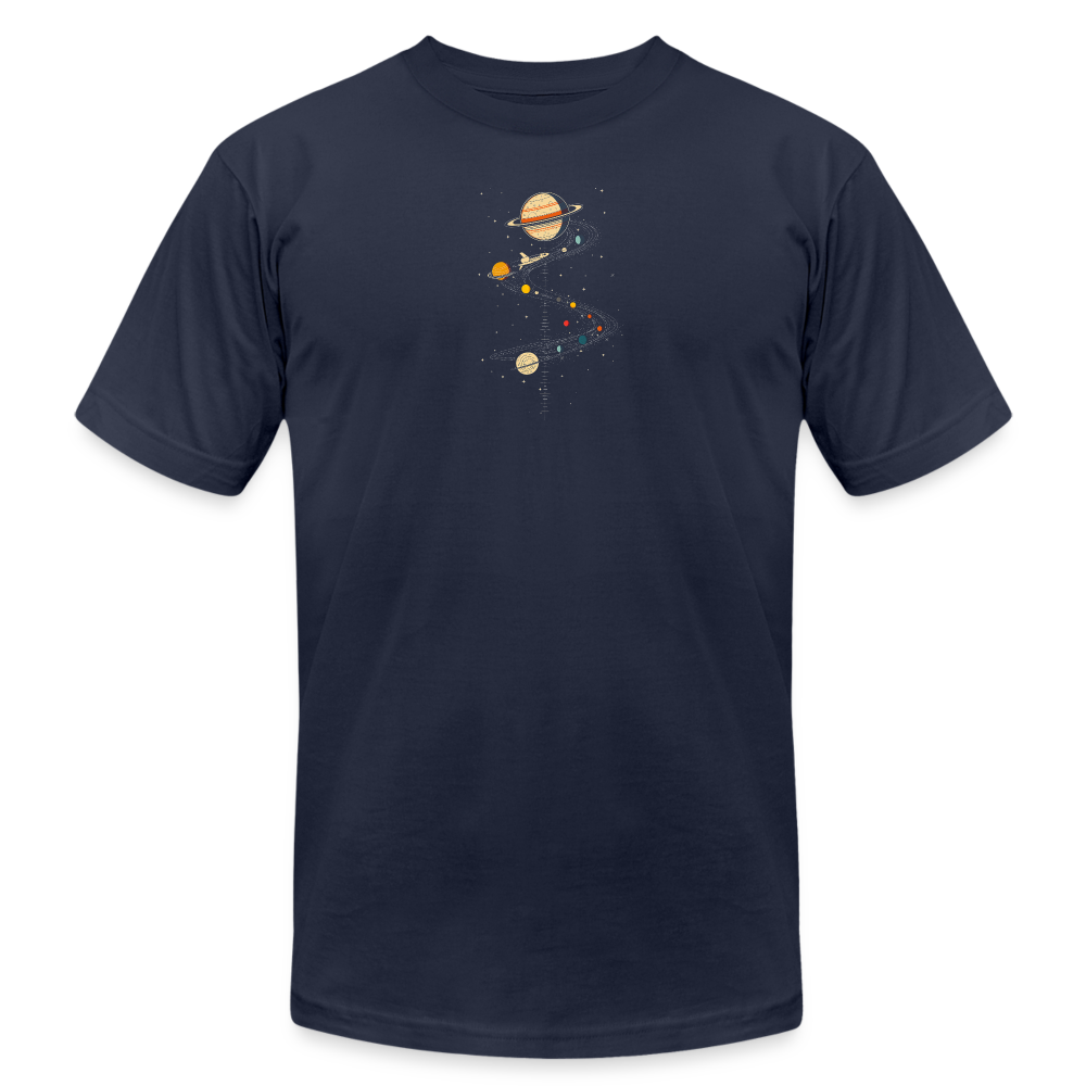 "Map to Saturn" Minimalist Retro Unisex Jersey T-Shirt - navy