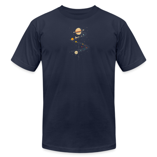 "Map to Saturn" Minimalist Retro Unisex Jersey T-Shirt - navy