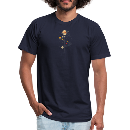 "Map to Saturn" Minimalist Retro Unisex Jersey T-Shirt - navy