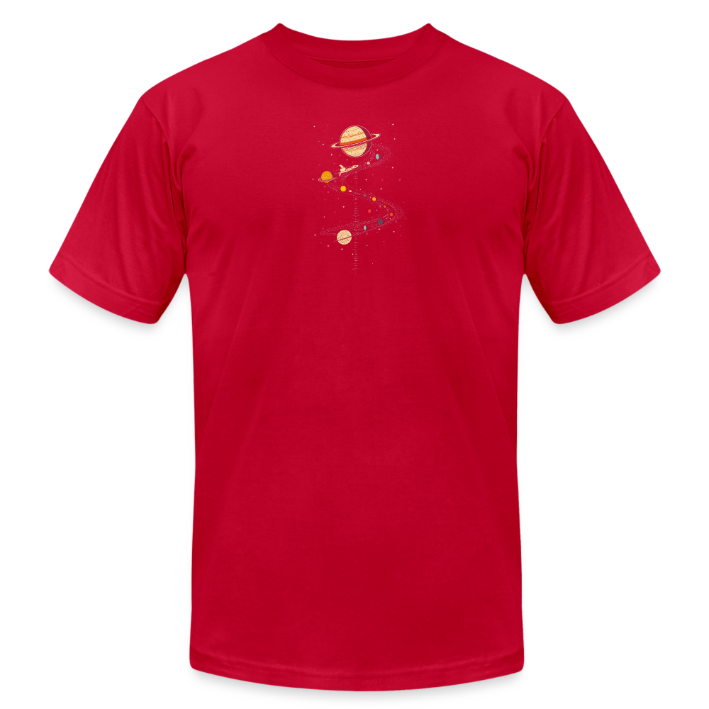 "Map to Saturn" Minimalist Retro Unisex Jersey T-Shirt - red