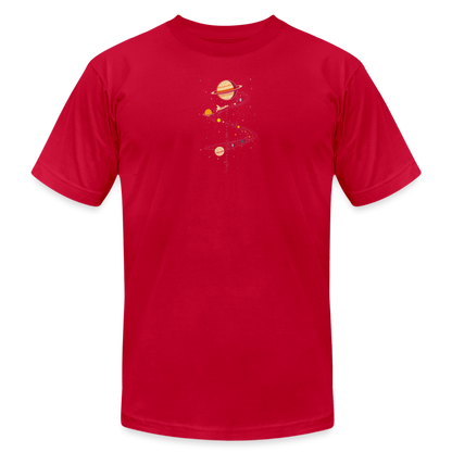 "Map to Saturn" Minimalist Retro Unisex Jersey T-Shirt - red