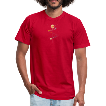 "Map to Saturn" Minimalist Retro Unisex Jersey T-Shirt - red