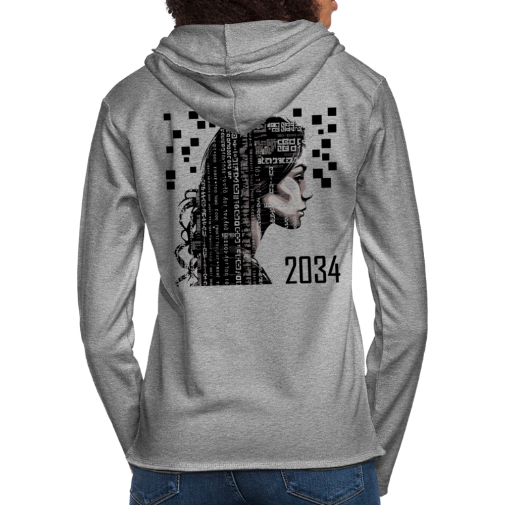 "2034 QR Girl" Unisex Lightweight Hoodie - heather gray