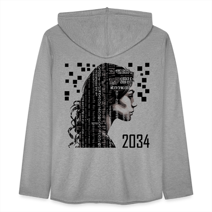 "2034 QR Girl" Unisex Lightweight Hoodie - heather gray