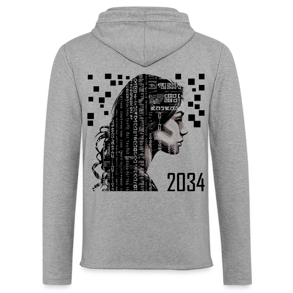 "2034 QR Girl" Unisex Lightweight Hoodie - heather gray