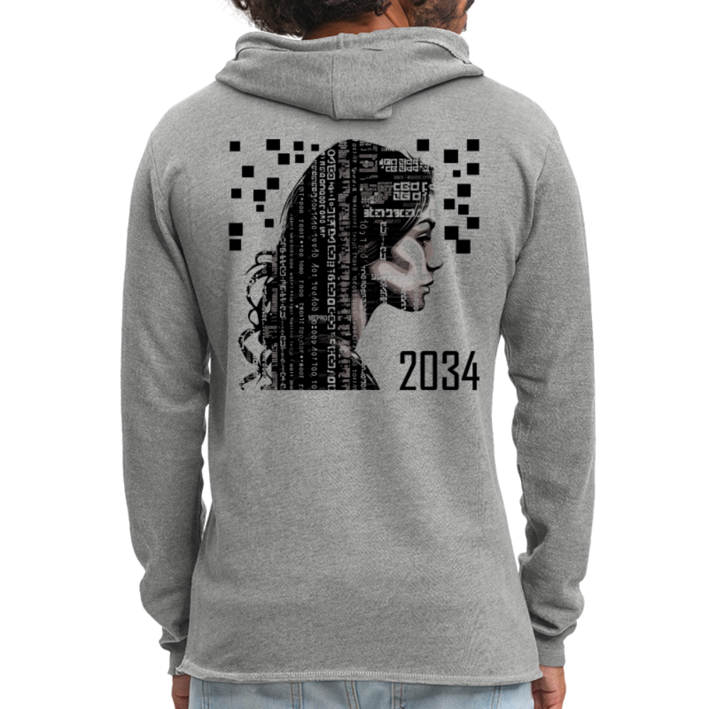 "2034 QR Girl" Unisex Lightweight Hoodie - heather gray