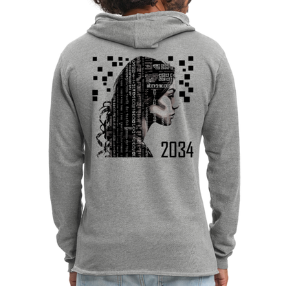 "2034 QR Girl" Unisex Lightweight Hoodie - heather gray