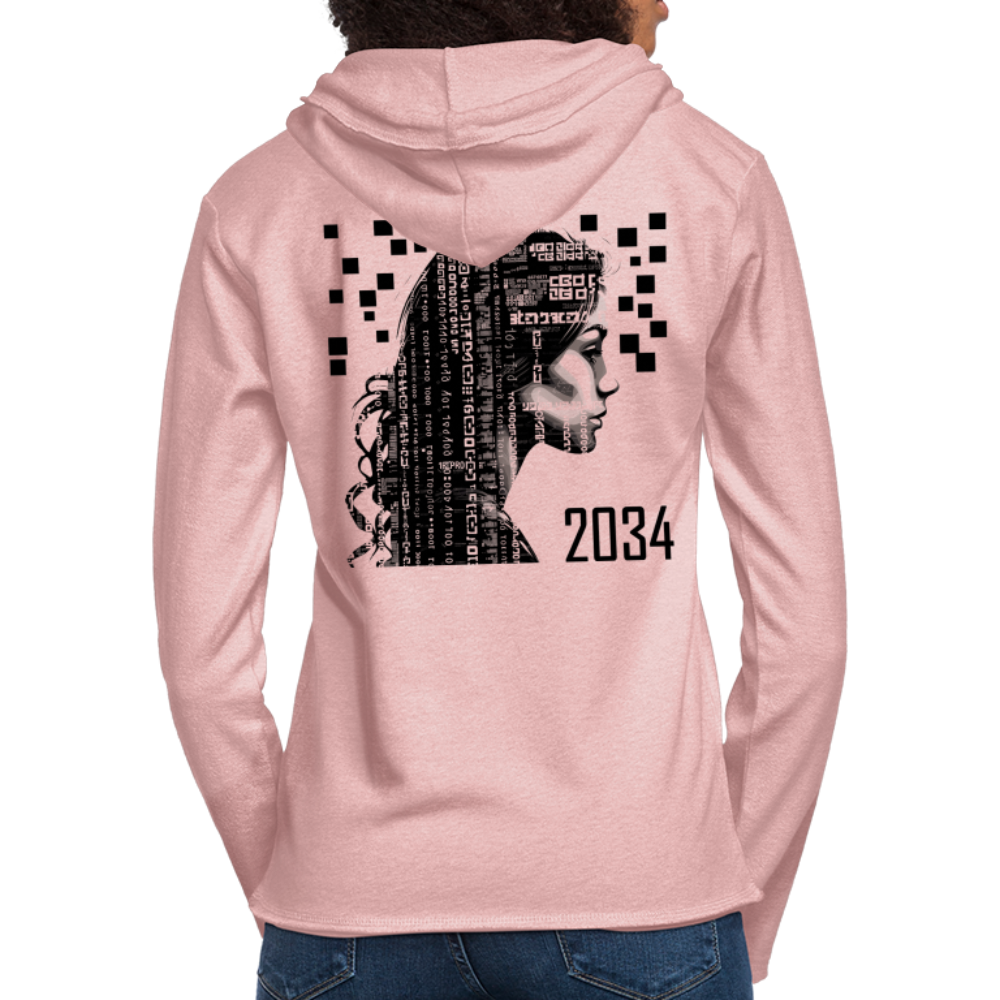 "2034 QR Girl" Unisex Lightweight Hoodie - cream heather pink