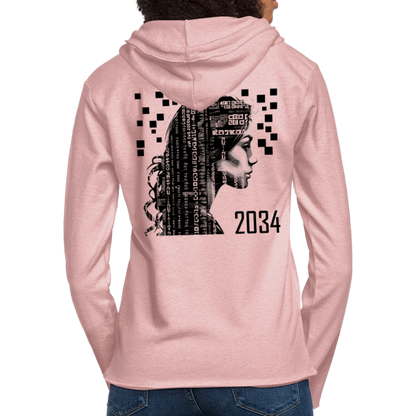 "2034 QR Girl" Unisex Lightweight Hoodie - cream heather pink