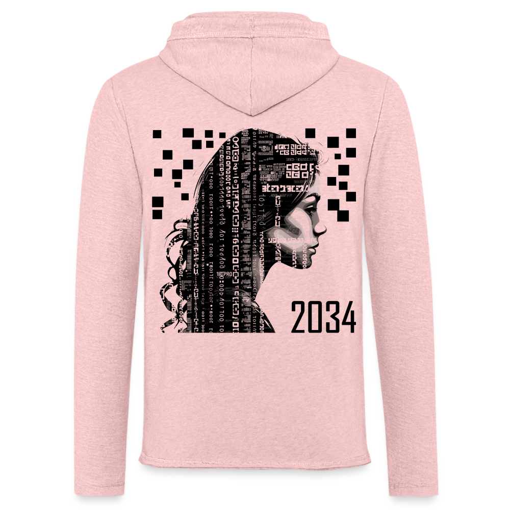 "2034 QR Girl" Unisex Lightweight Hoodie - cream heather pink