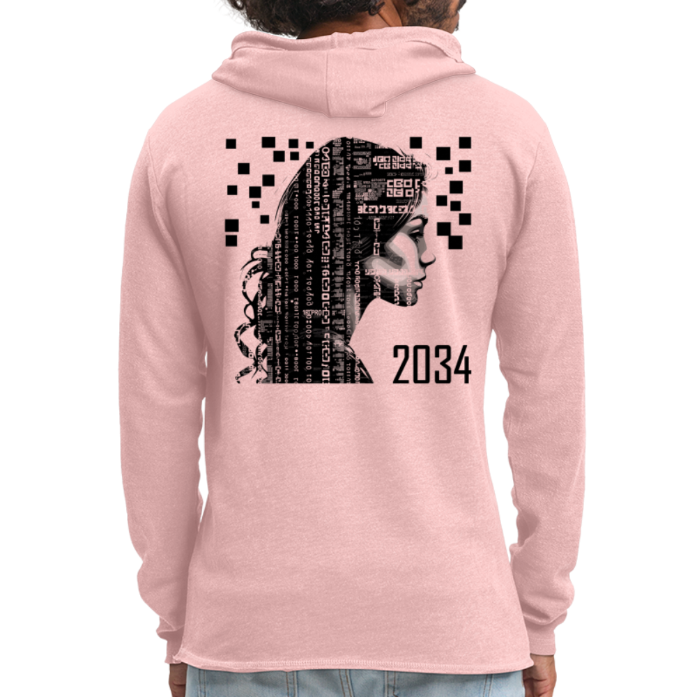 "2034 QR Girl" Unisex Lightweight Hoodie - cream heather pink