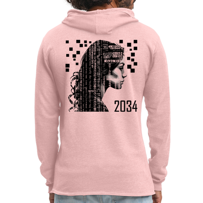 "2034 QR Girl" Unisex Lightweight Hoodie - cream heather pink