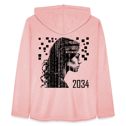 "2034 QR Girl" Unisex Lightweight Hoodie - cream heather pink