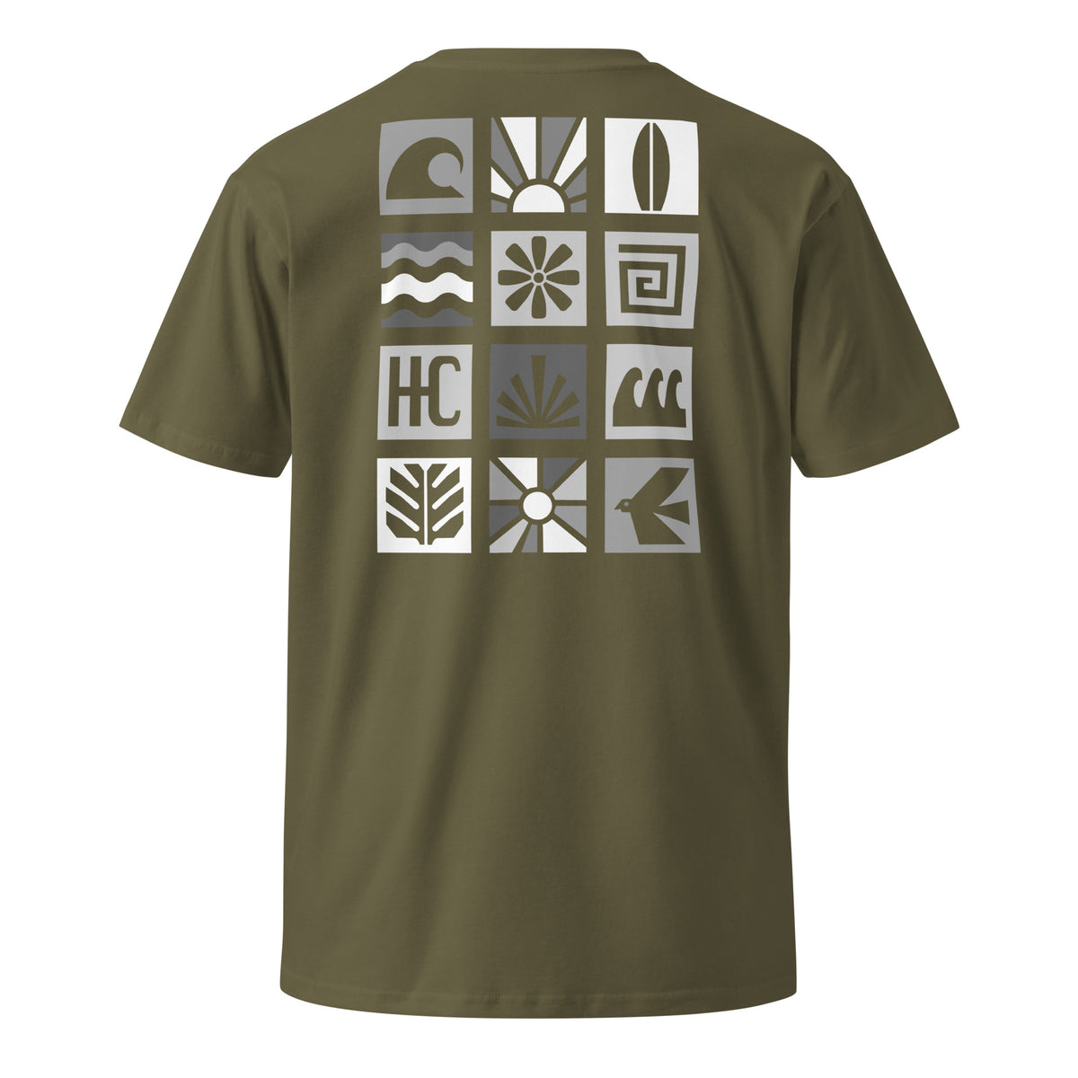 Pacific Forms Premium Tee — Army, back icon grid