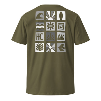 Pacific Forms Premium Tee — Army, back icon grid
