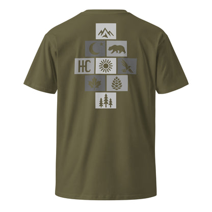Mountain Form Premium Tee — Army, back icon cross