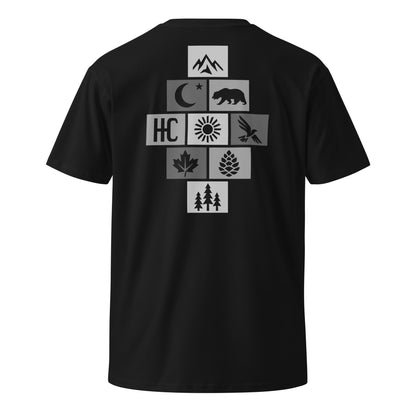 Mountain Form Premium Tee — Black, back icon cross