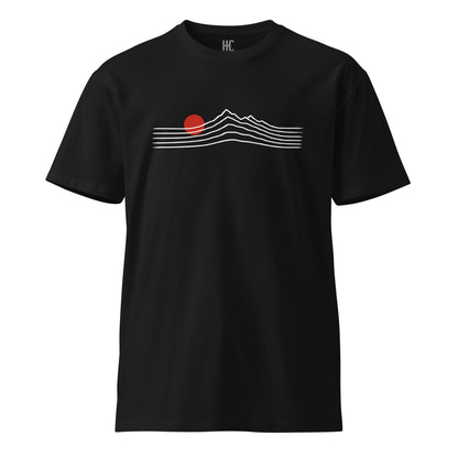 Alpenglow premium tee in Black, front view