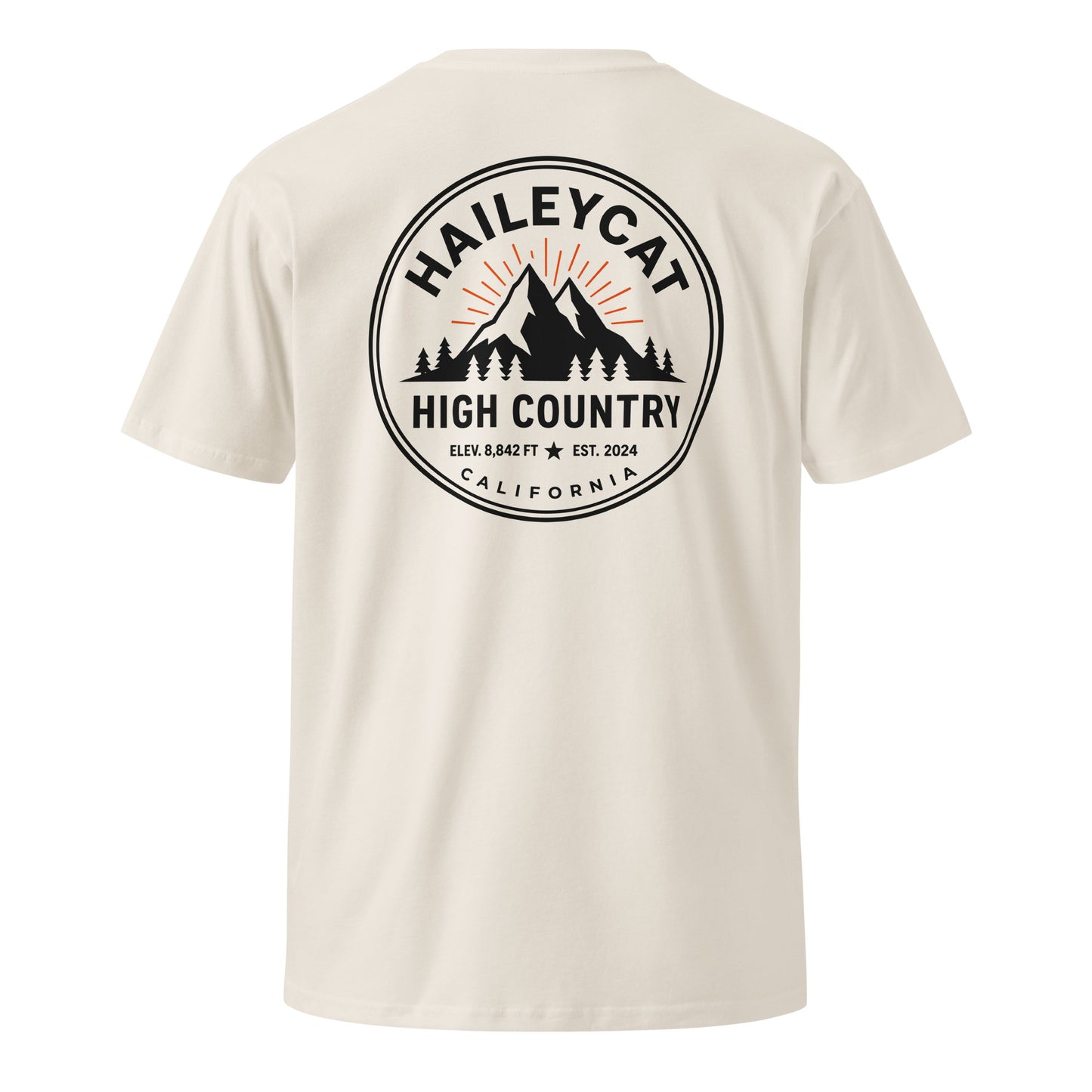 High Country premium tee in Bone, back view