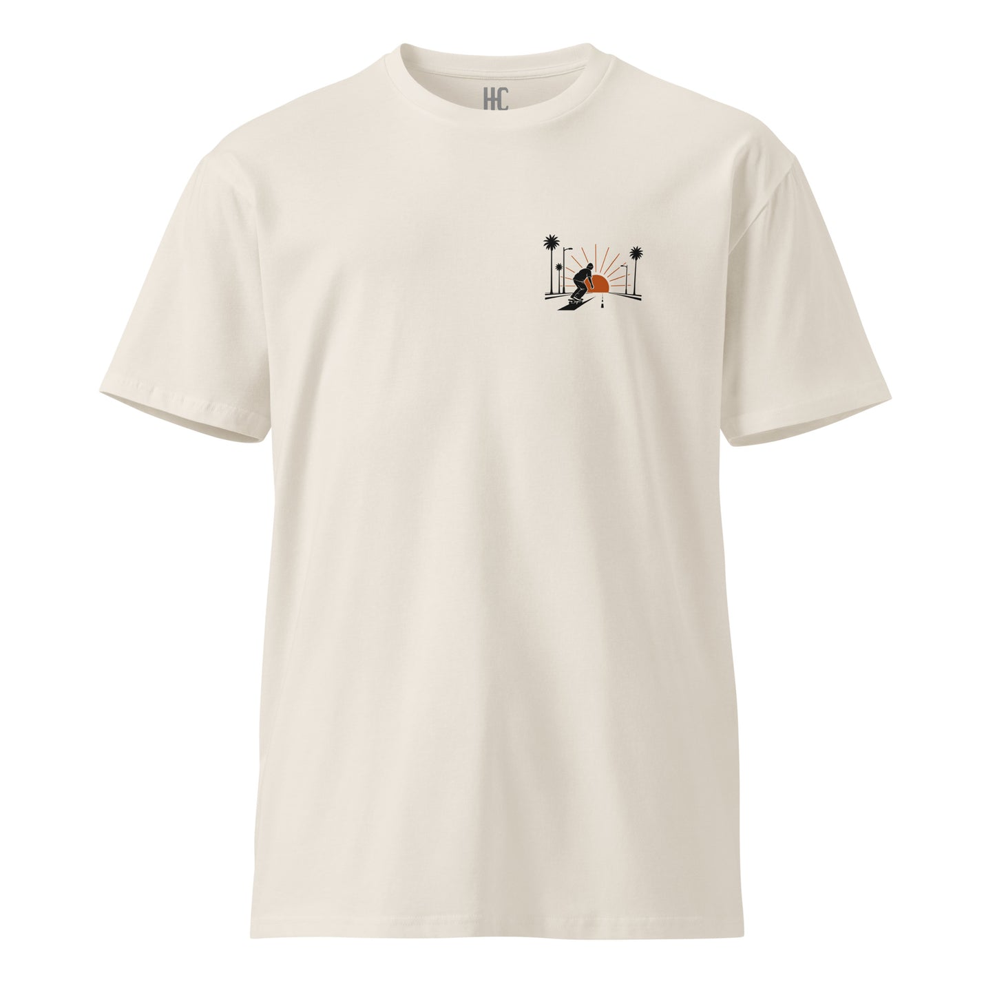 Street Report Premium Tee — Bone, front crest