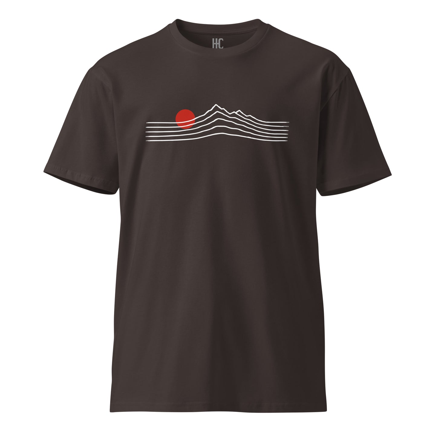 Alpenglow premium tee in Coal, front view