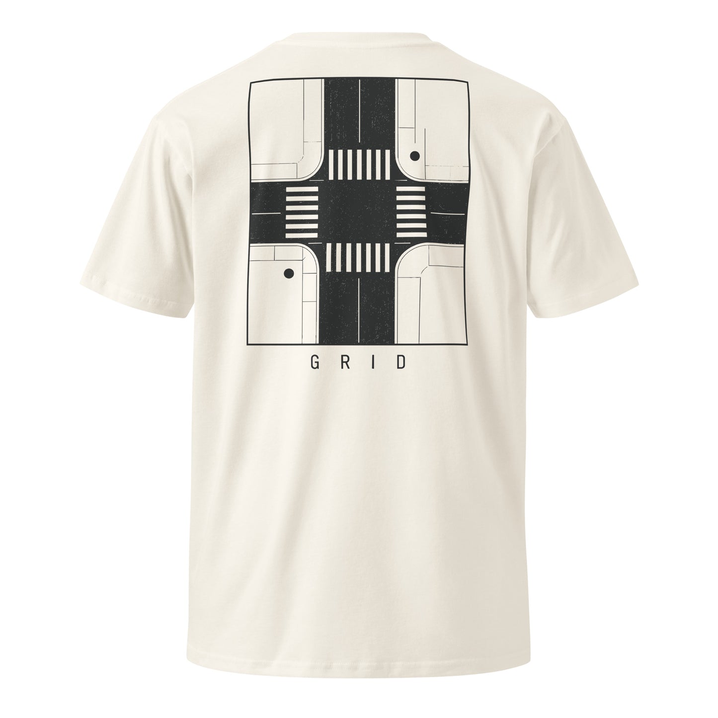 Grid premium tee in Ecru, back view