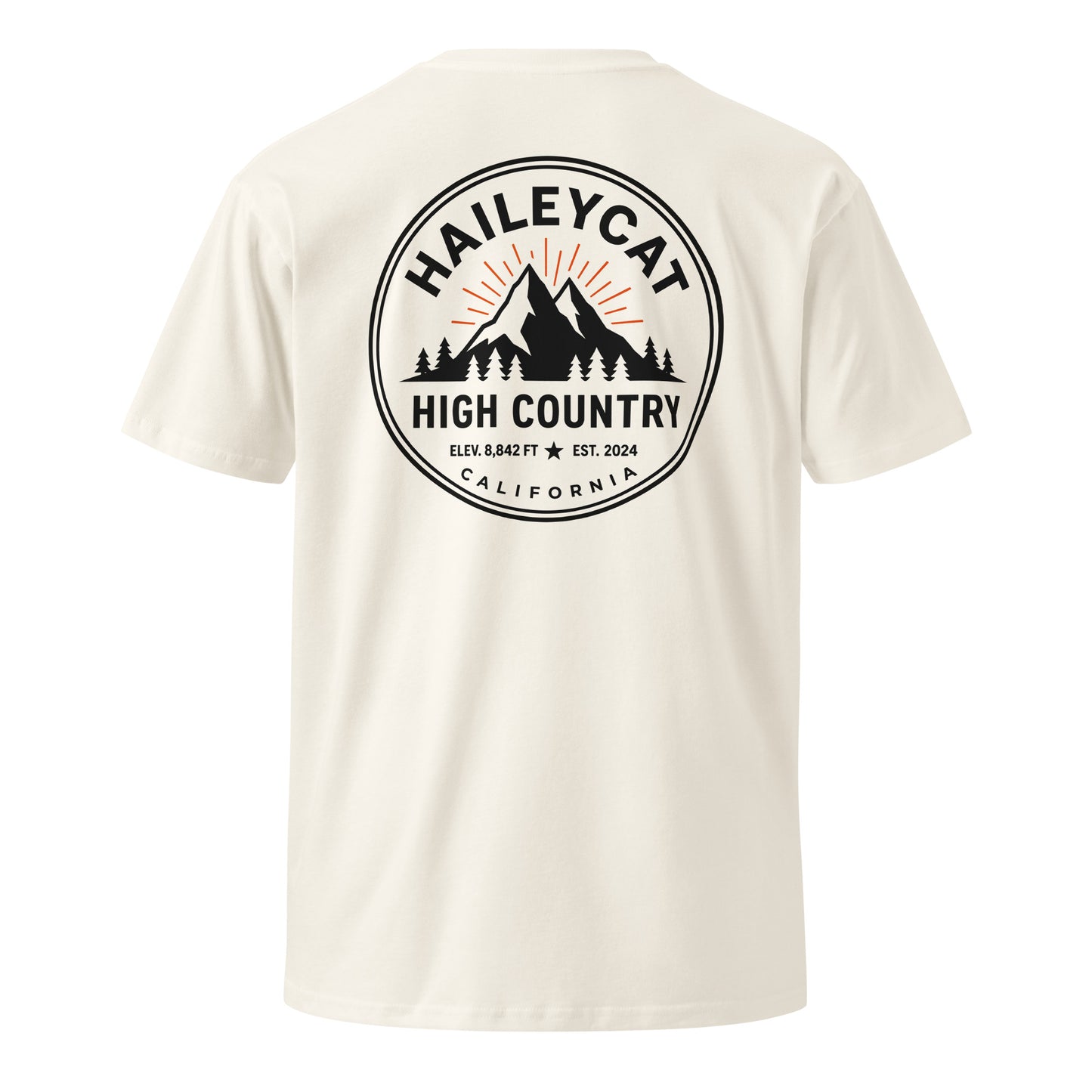 High Country premium tee in Ecru, back view
