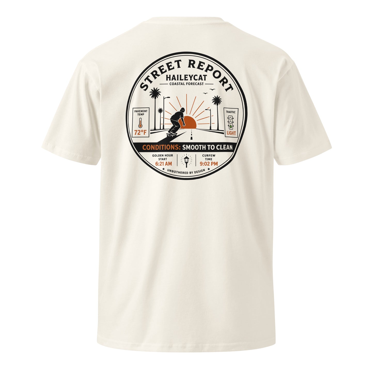 Street Report Premium Tee — Ecru, back badge print
