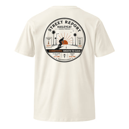 Street Report Premium Tee — Ecru, back badge print
