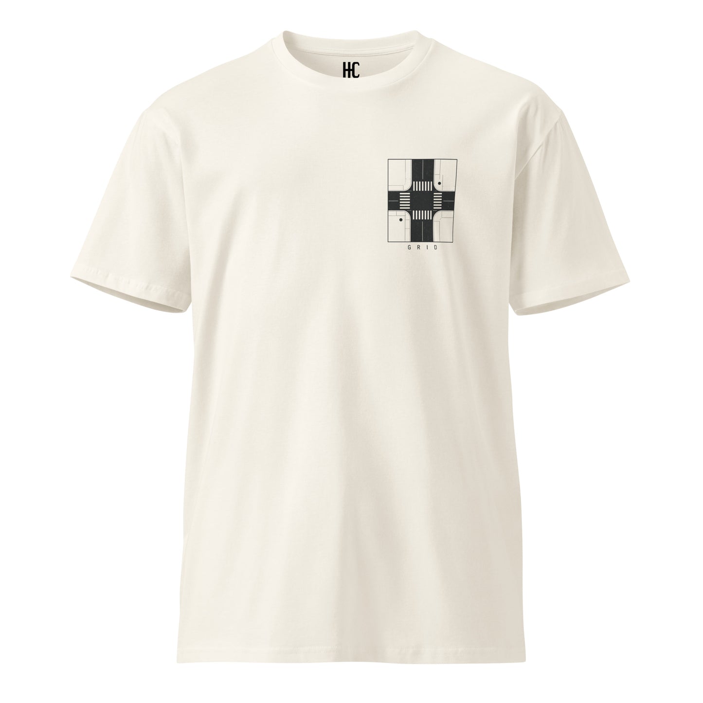Grid premium tee in Ecru, front view