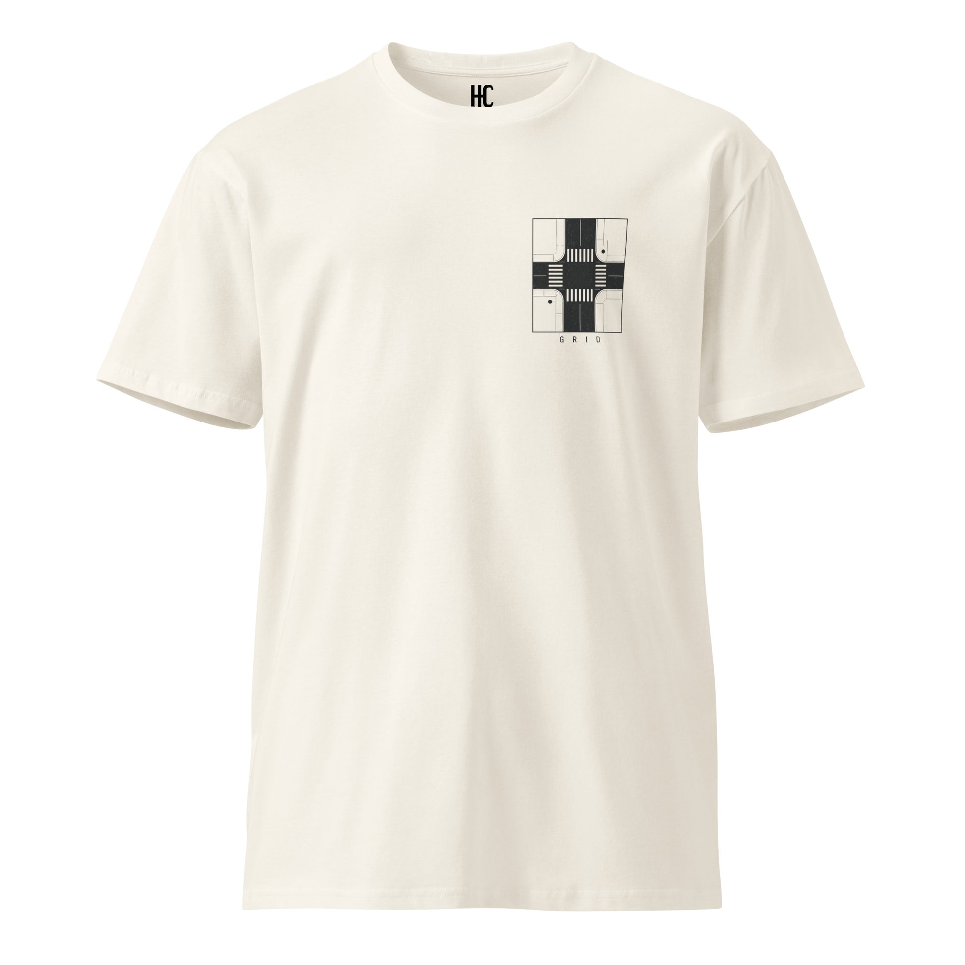 Grid premium tee in Ecru, front view
