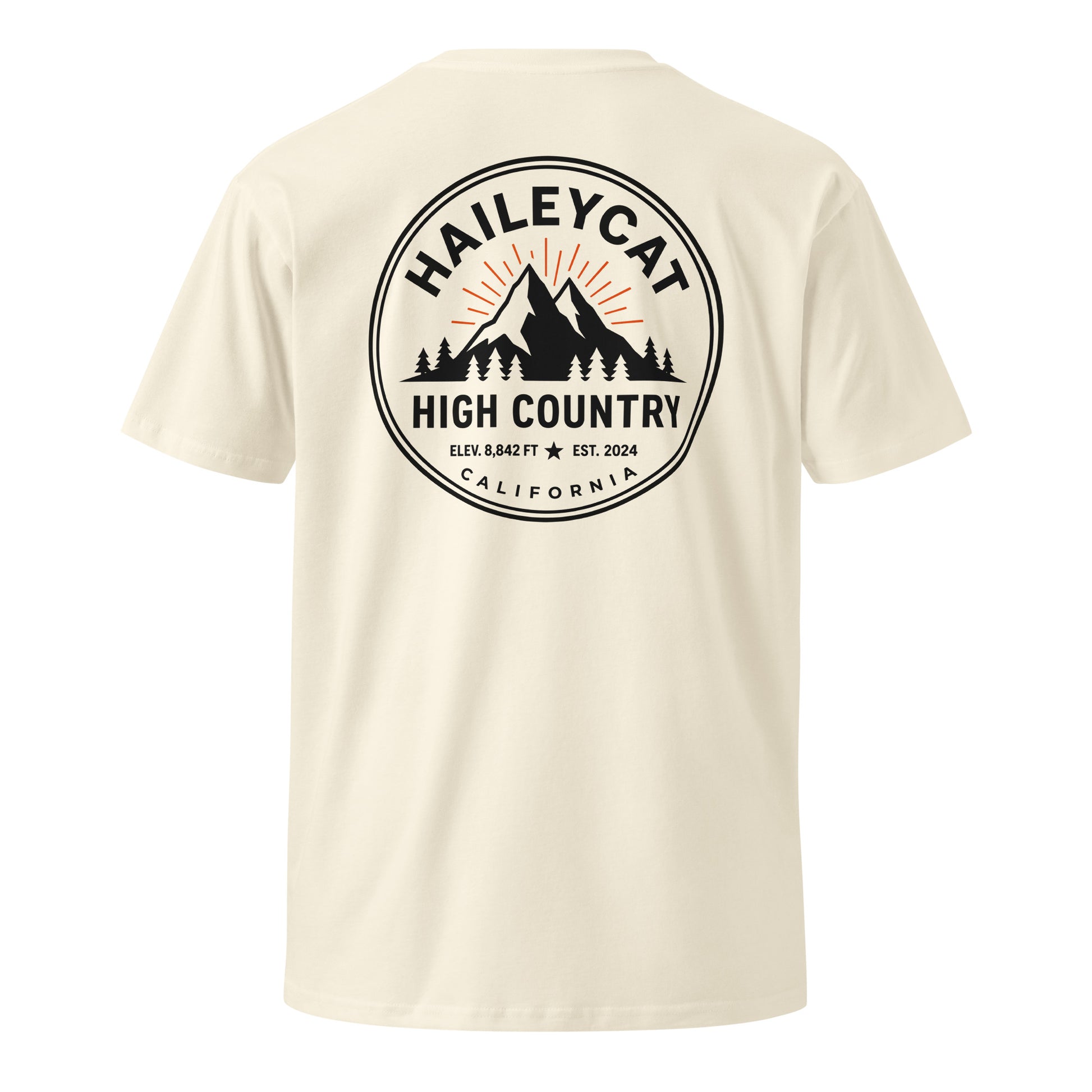 High Country premium tee in Natural, back view