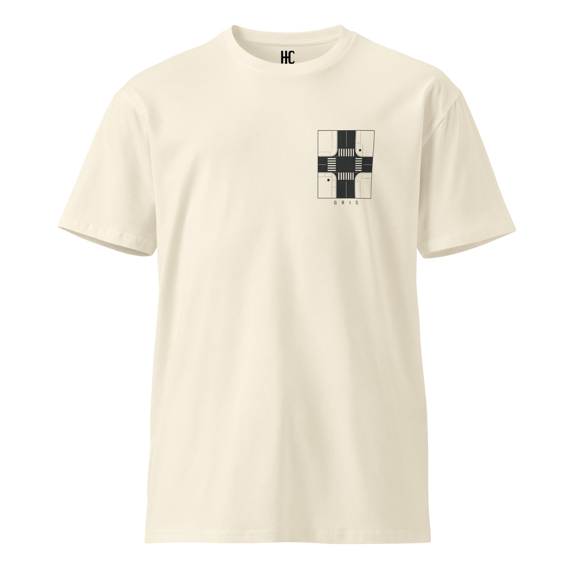 Grid premium tee in Natural, front view
