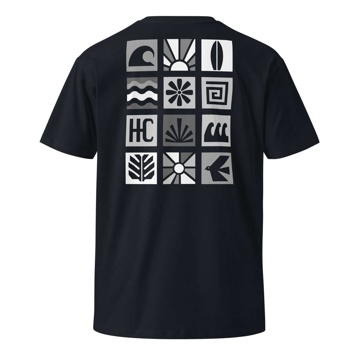 Pacific Forms Premium Tee — Navy, back icon grid