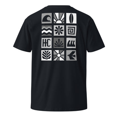 Pacific Forms Premium Tee — Navy, back icon grid