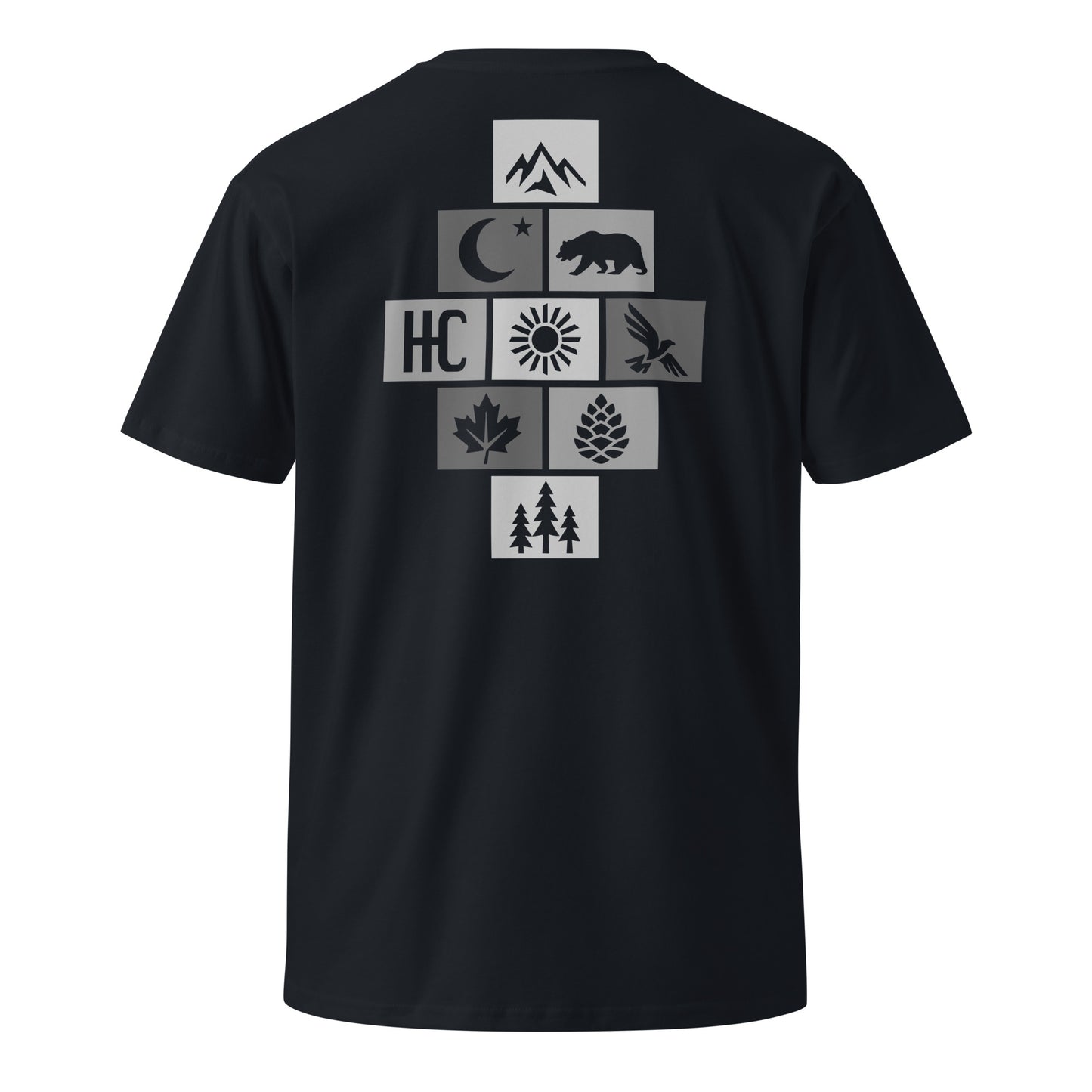 Mountain Form Premium Tee — Navy, back icon cross