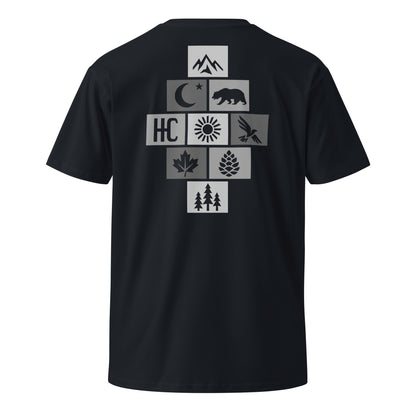 Mountain Form Premium Tee — Navy, back icon cross