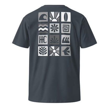 Pacific Forms Premium Tee — Petrol Blue, back icon grid