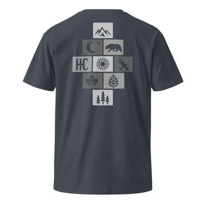 Mountain Form Premium Tee — Petrol Blue, back icon cross
