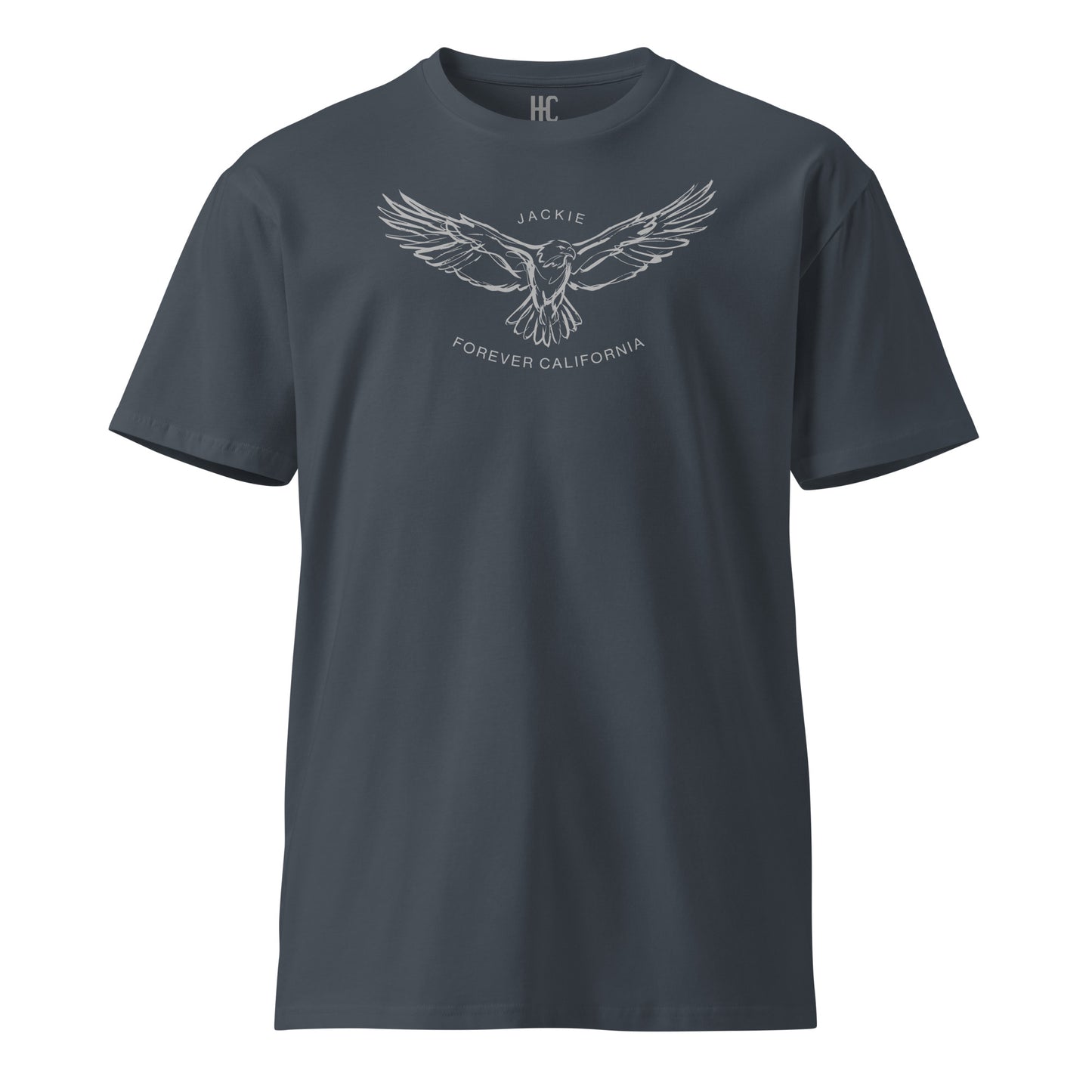 Jackie premium tee in Petrol Blue, front view
