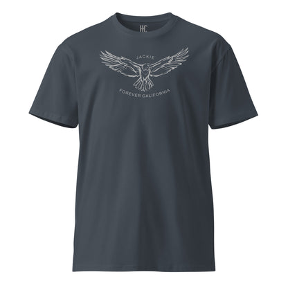 Jackie premium tee in Petrol Blue, front view