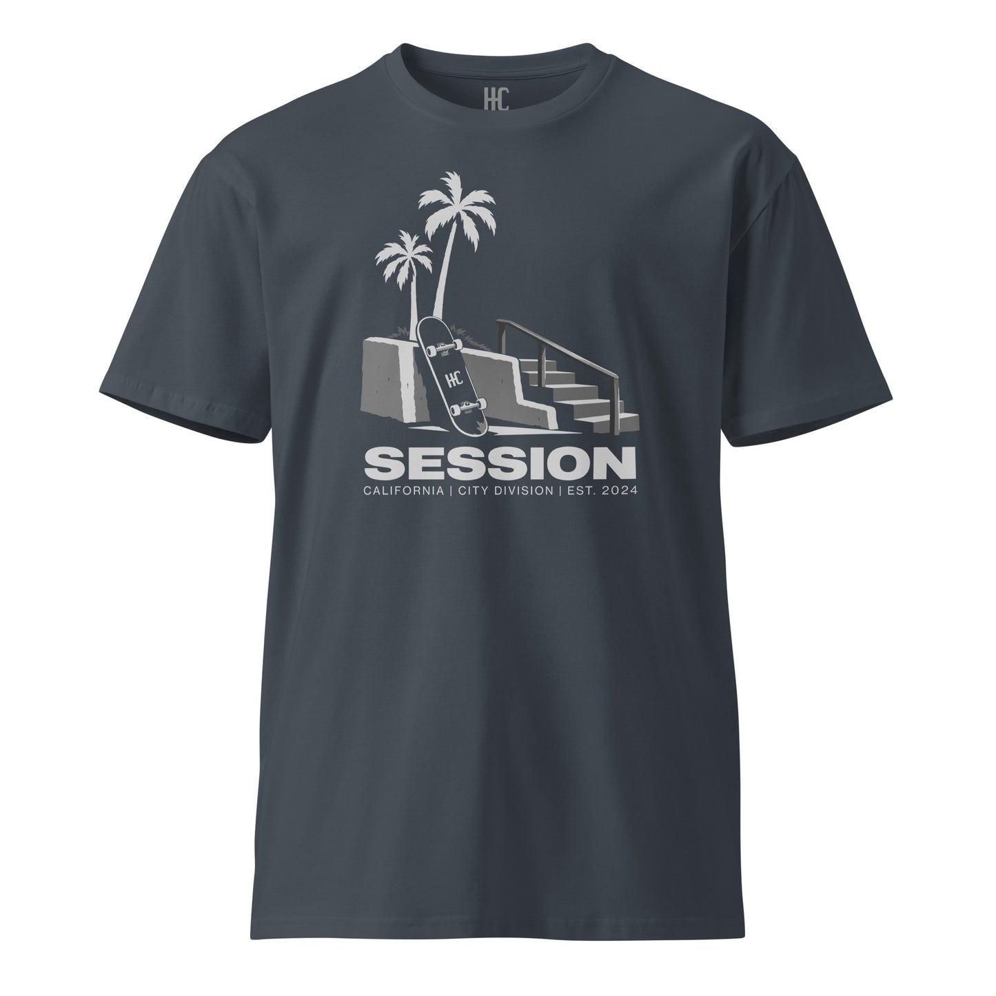 Session Premium Tee — Petrol Blue, front