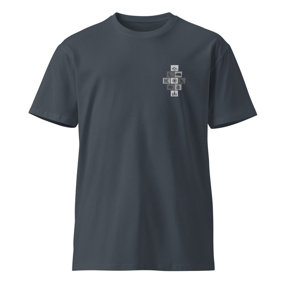 Mountain Form Premium Tee — Petrol Blue, front
