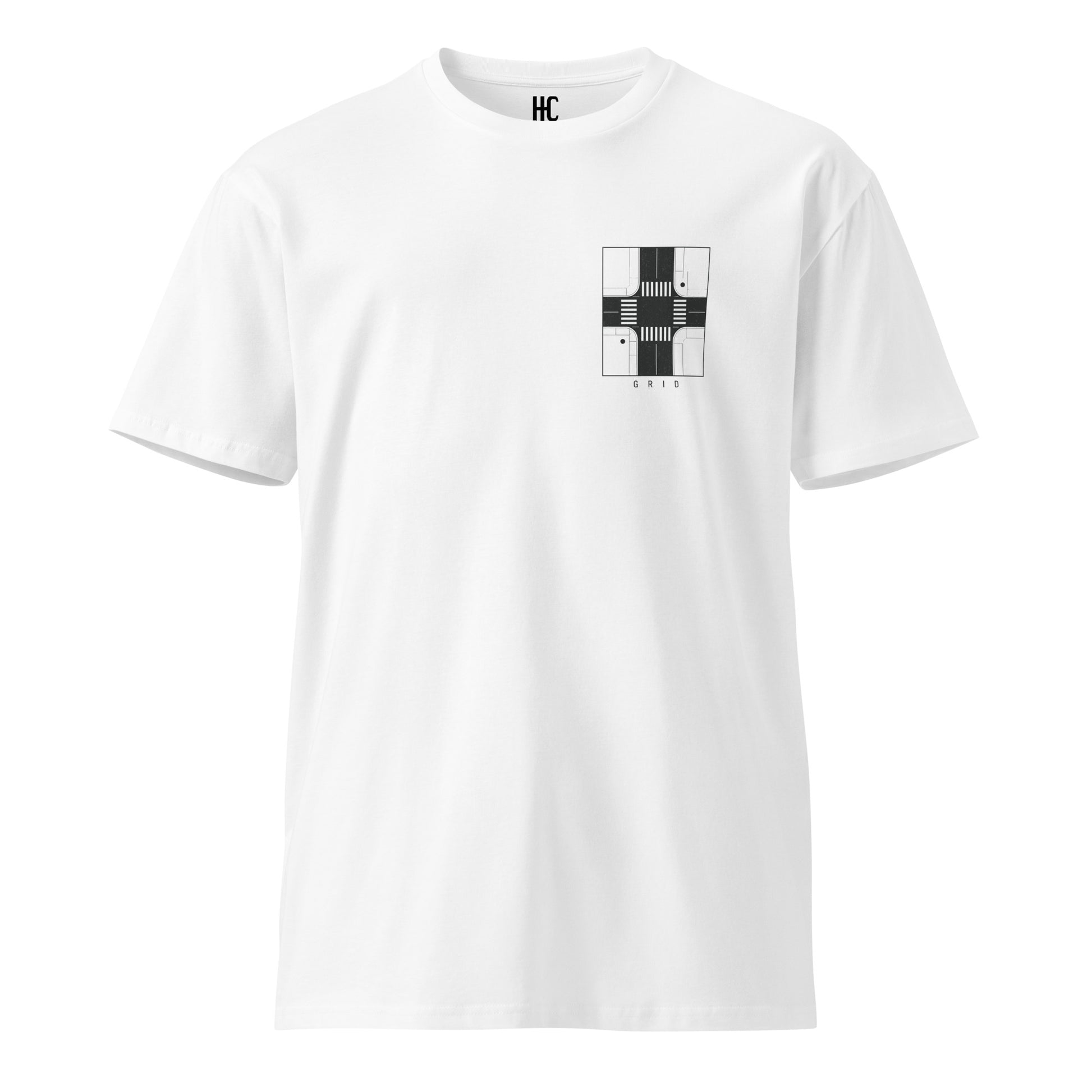 Grid premium tee in White, front view
