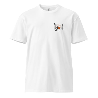 Street Report Premium Tee — White, front crest